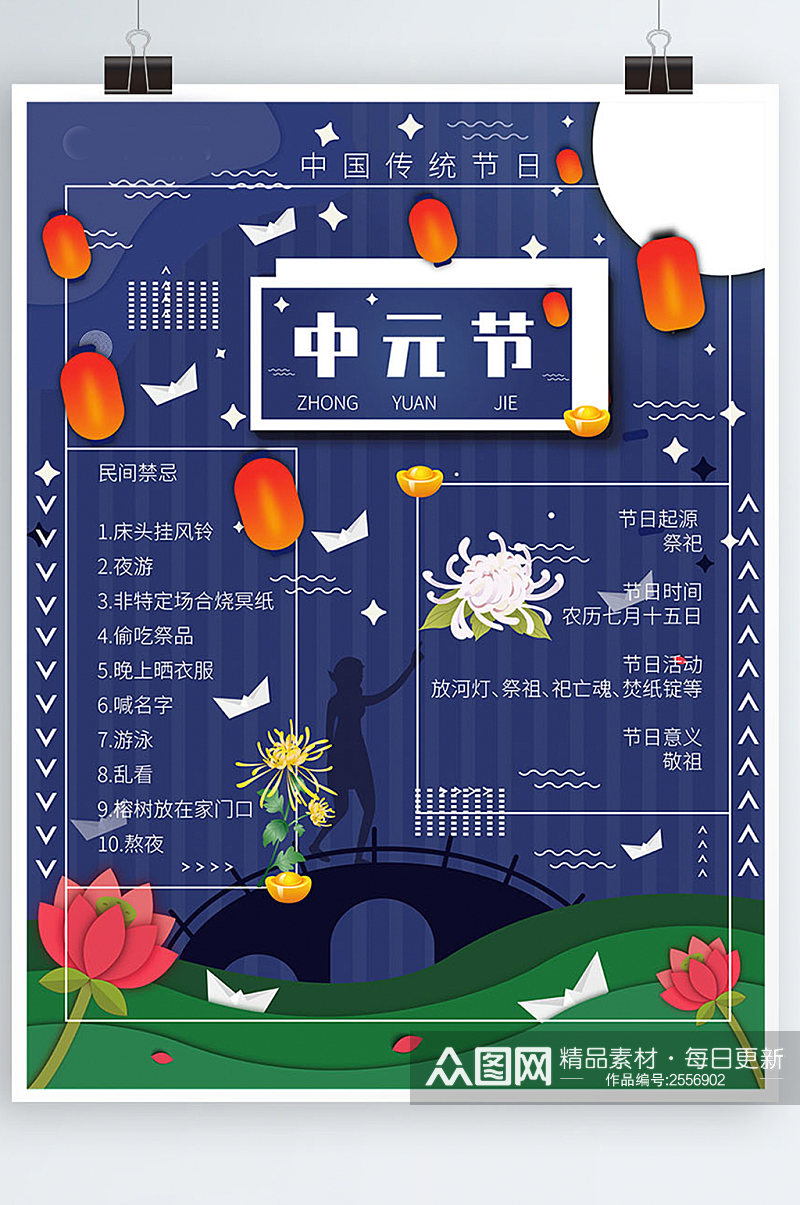 中国传统节日中元节最新宣传海报素材