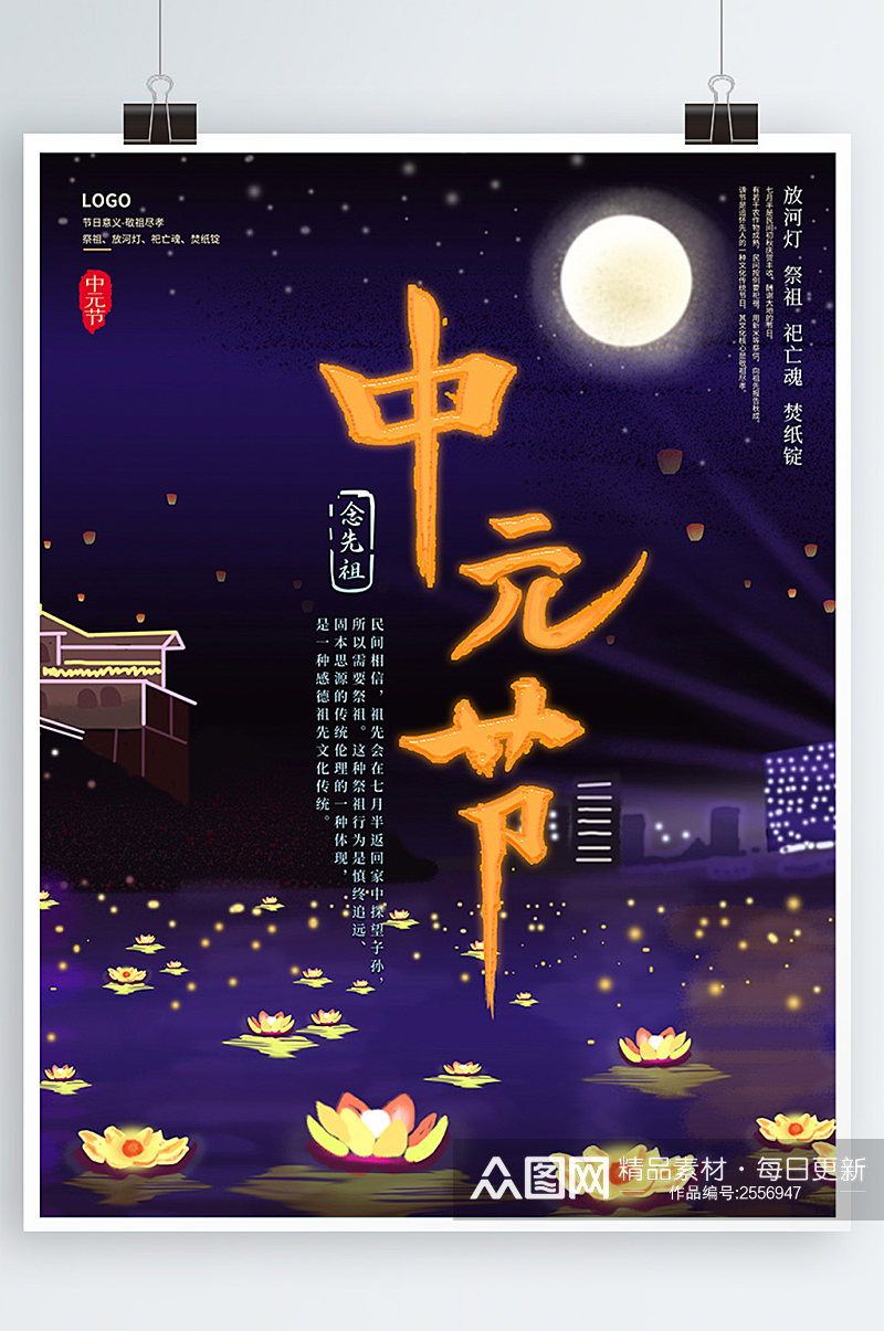 中元节鬼节七月半祭奠海报素材