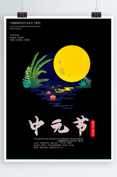 中元节祭祀先祖习俗海报设计