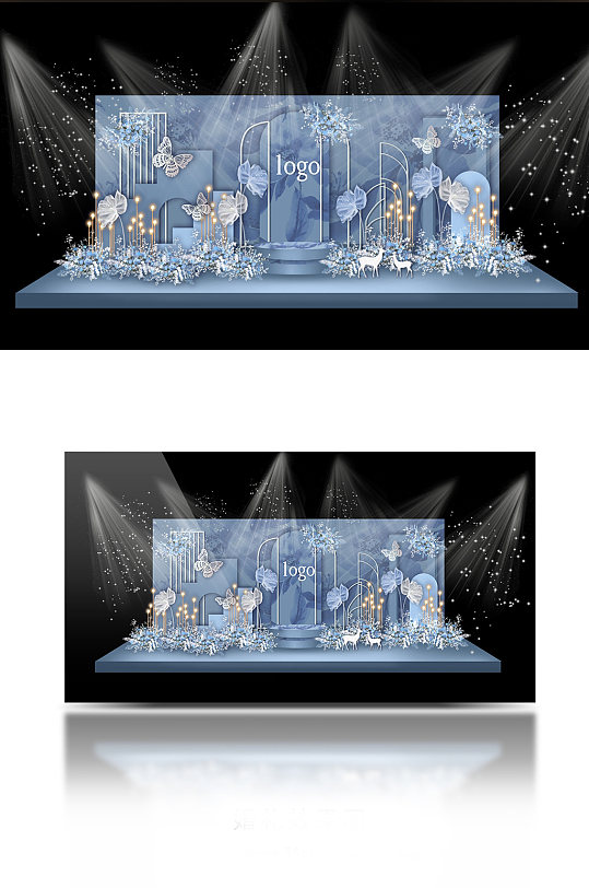 雾霾蓝婚礼舞台蝴蝶与花现代简约婚礼-众图网