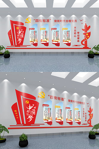 大气党建红色建党百年中国梦宣传文化墙