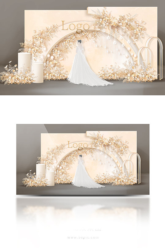 温馨简约香槟色婚礼效果图-众图网