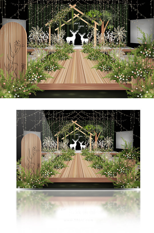 小成本简约梦幻小清新童话森系婚礼效果图-众图网