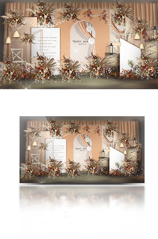 原创复古香槟色婚礼迎宾区效果图-众图网