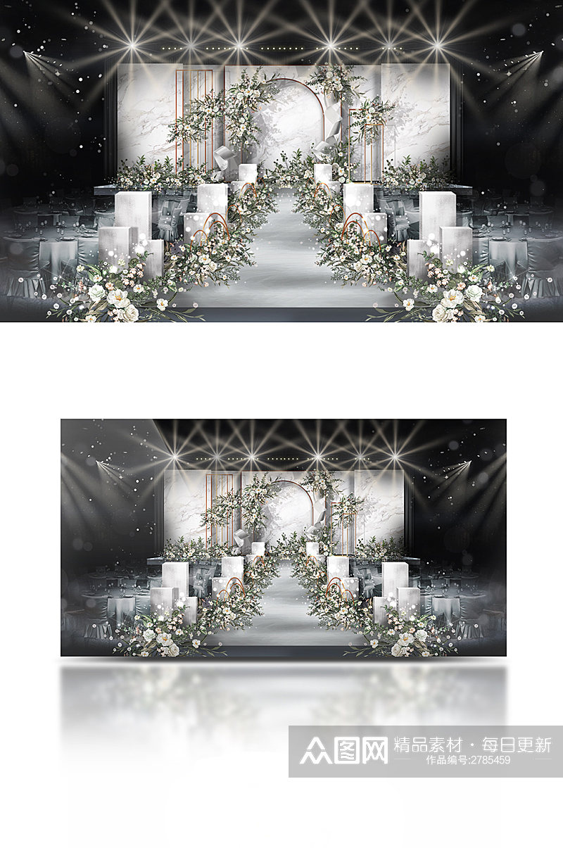 原创白色大理石纹婚礼舞台区背景效果图极简素材
