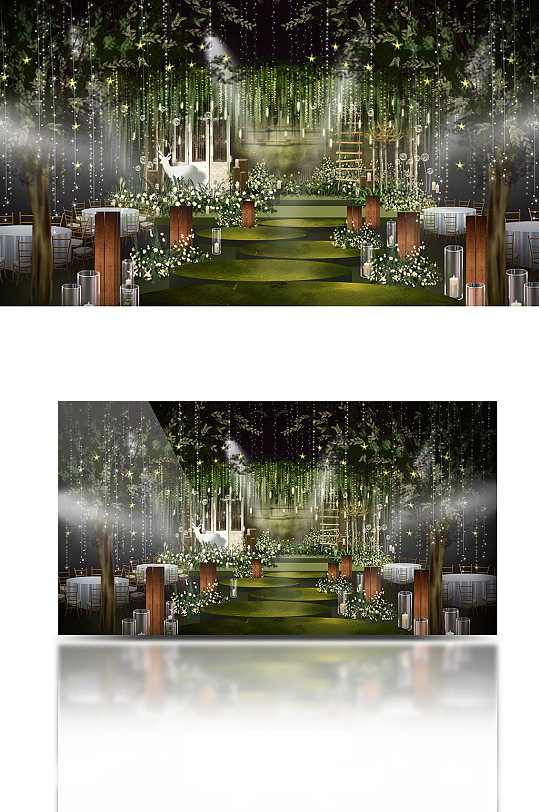 童话绿色森系婚礼效果图-众图网