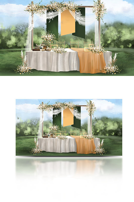 原创绿色户外婚礼舞台仪式区效果图森系清新-众图网