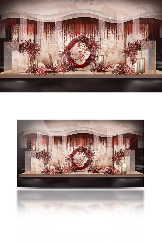 新中式仪式区舞台红色香槟色-众图网