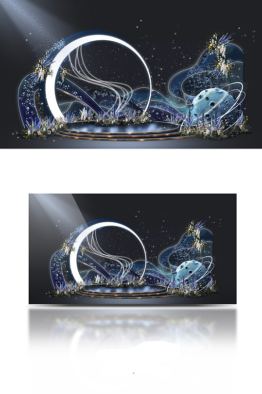 原创星空蓝色婚礼留影区效果图星球月亮-众图网