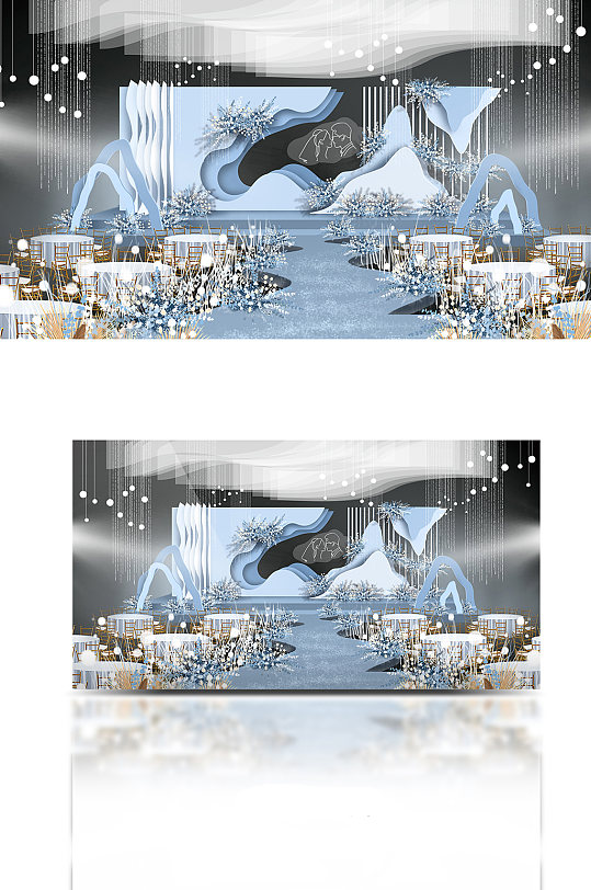 夏日海盐蓝多层次婚礼效果图-众图网