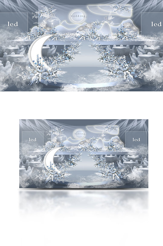 原创夏日清新蓝色主舞台婚礼效果图-众图网