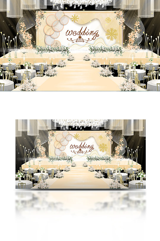 香槟色唯美浪漫婚礼效果图-众图网