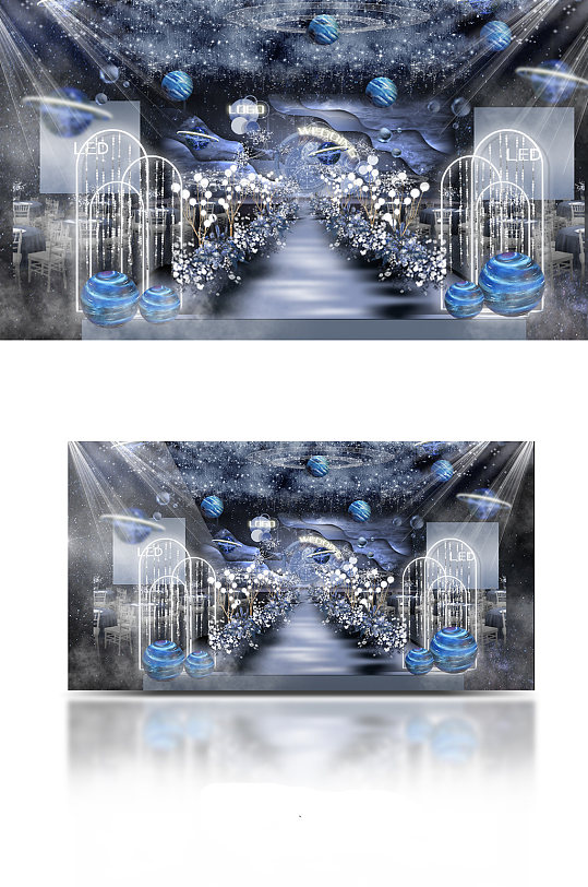 原创宝蓝色星空婚礼主舞台-众图网