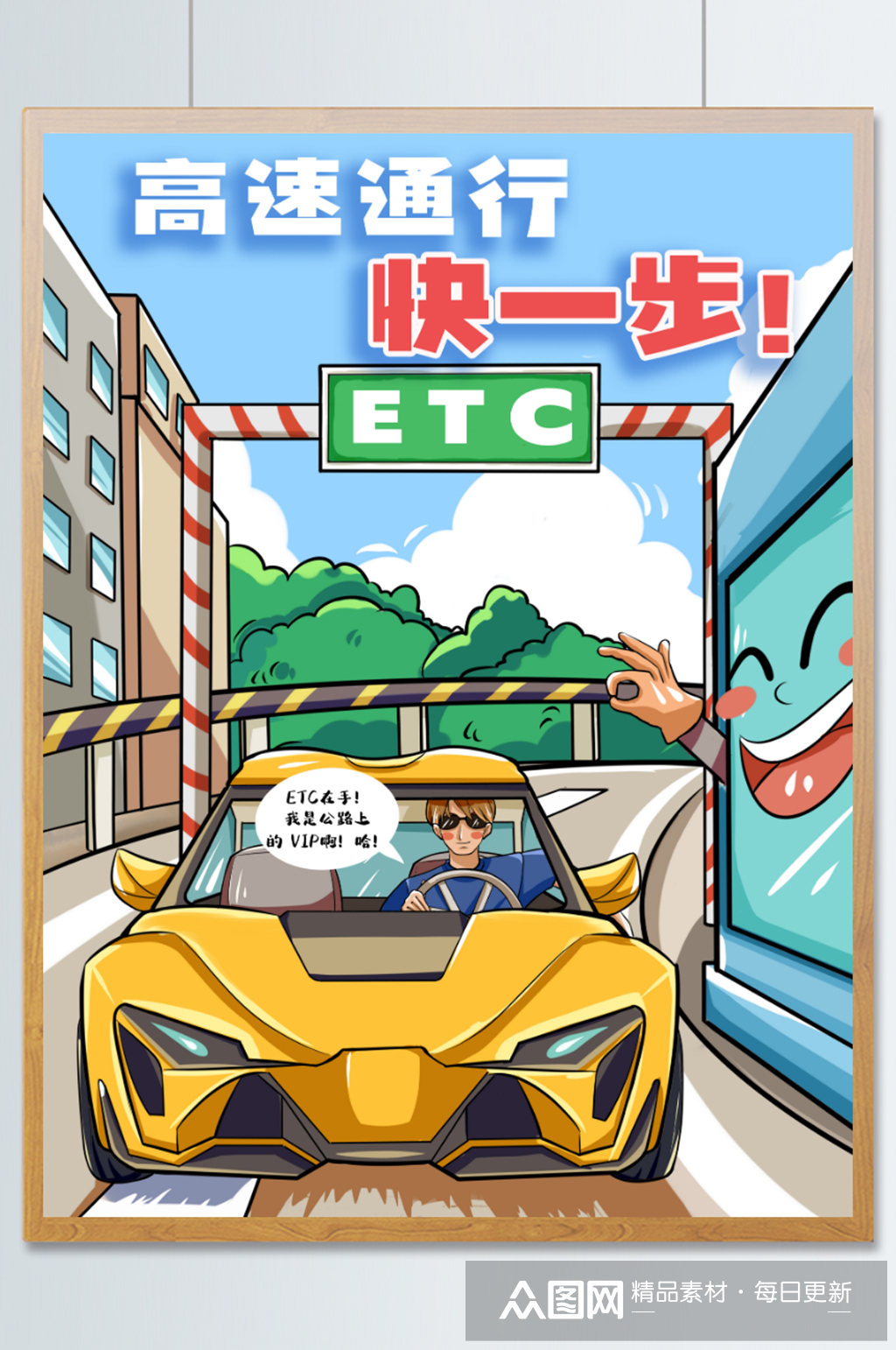 卡通风漫画风高速etc交通海报