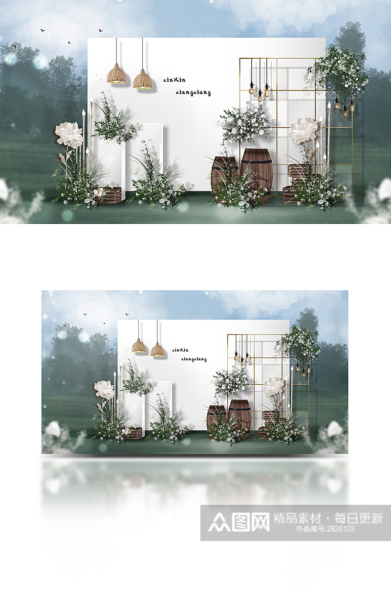 白绿色婚礼迎宾区设计图素材