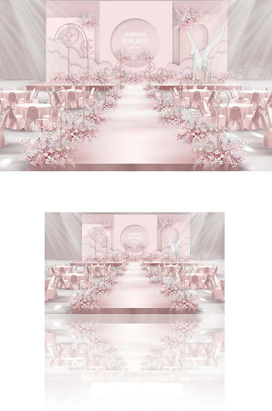 粉色浪漫室内婚礼效果图-众图网