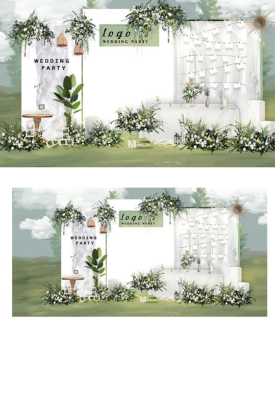 户外婚礼白色照片墙迎宾区主背景效果图