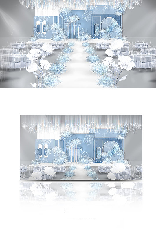 手绘雾霾蓝清新婚礼效果图-众图网