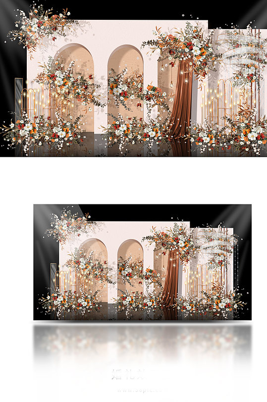 原创奶咖色婚礼迎宾区效果图背景简约小清新-众图网