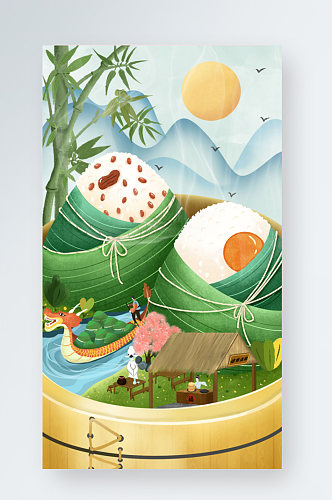 端午节吃粽子赛龙舟手机海报