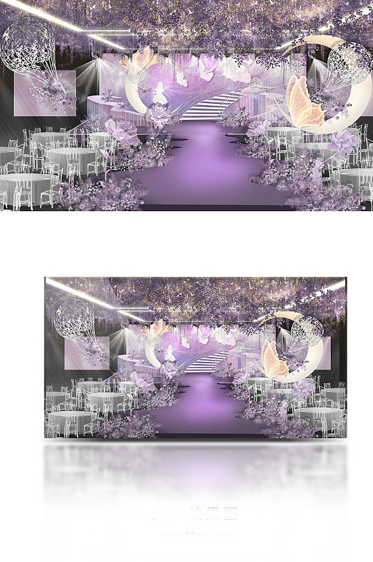 粉紫色童话风婚礼效果图-众图网