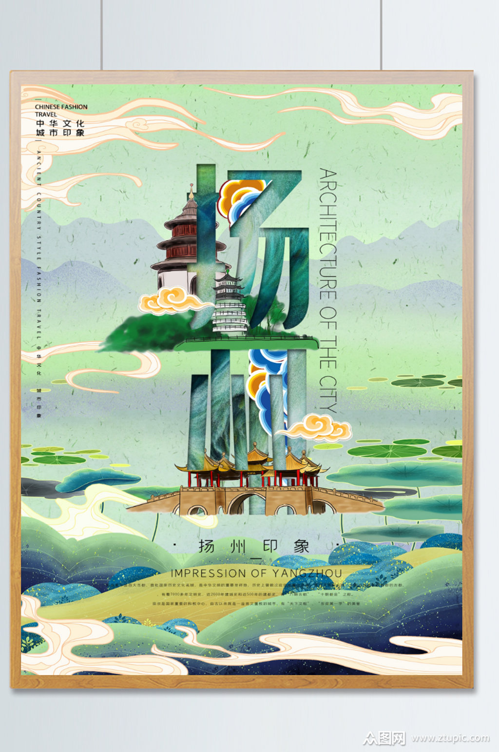 扬州城市插画旅游国潮风素材