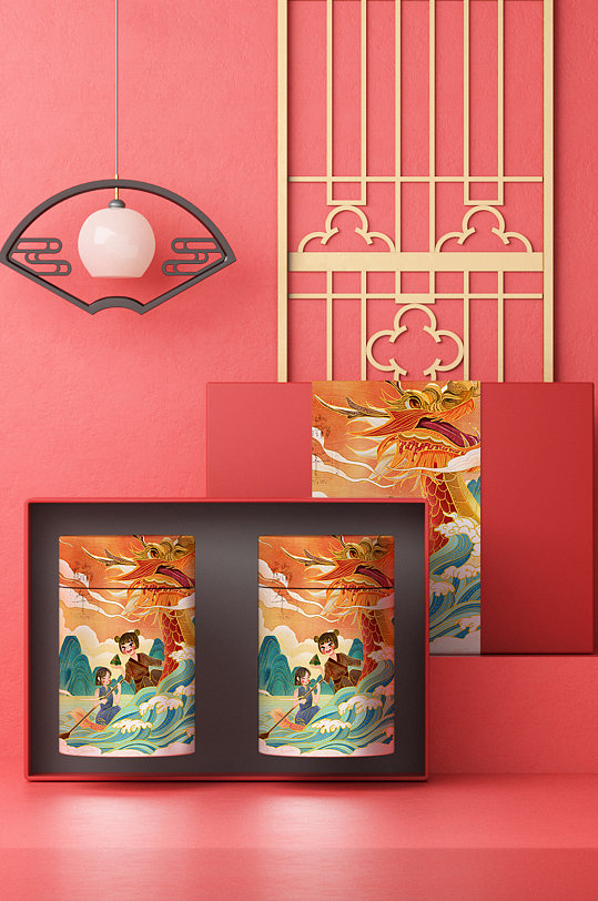中国风国潮风包装糕点茶叶美食礼盒包装样机