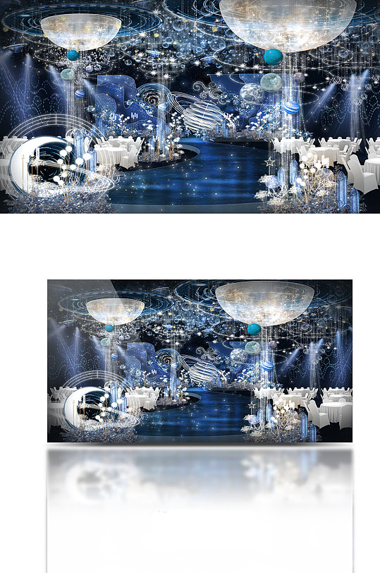蓝色星空舞台婚礼效果图-众图网