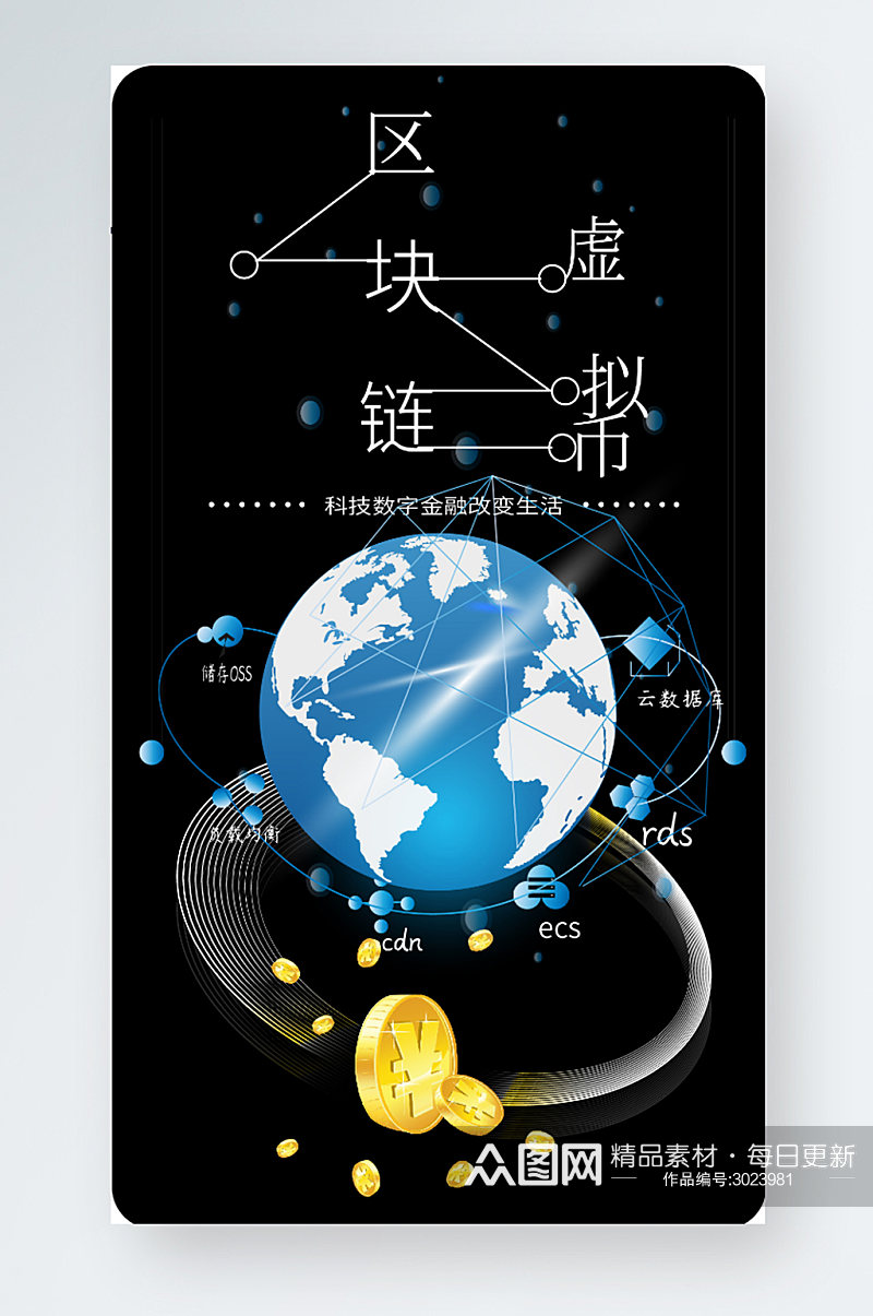 区块链手机海报虚拟币手机版金融科技图素材