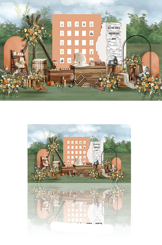 橙色甜品区迎宾区婚礼效果图-众图网