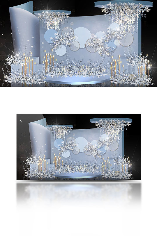 原创雾霾蓝婚礼效果图迎宾区背景吊顶简约-众图网