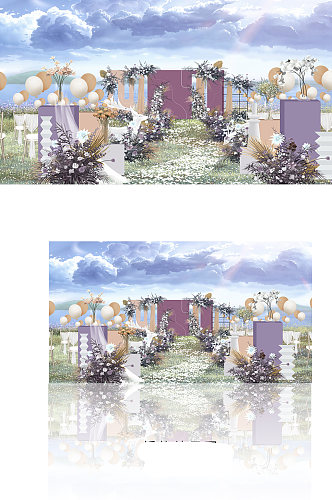 紫色户外清新大气温馨浪漫色彩婚礼效果图