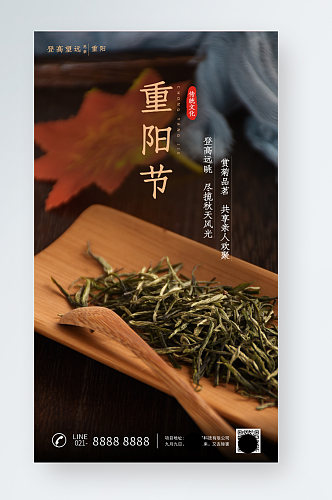 重阳佳节登高望远赏菊品茗茶插茱萸手机海报