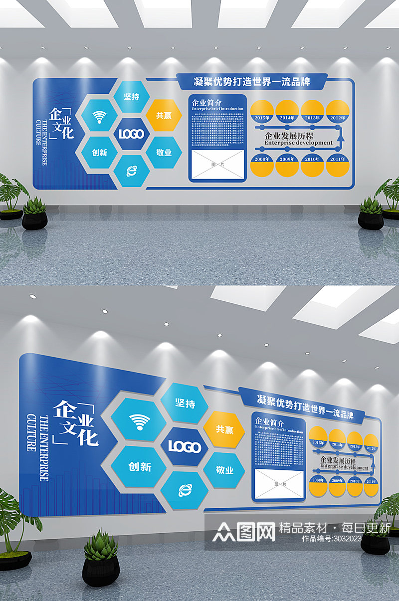 蓝色科技公司文化墙素材