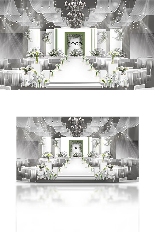 白绿韩式小清新婚礼舞台效果图