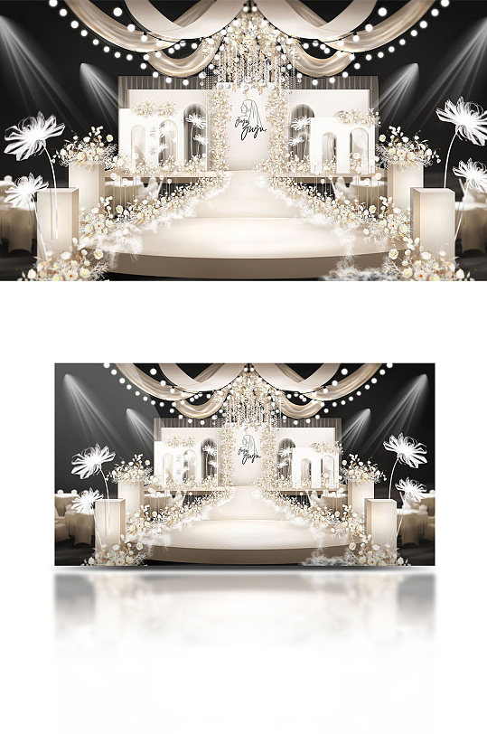 白色香槟色韩式简约婚礼效果图-众图网