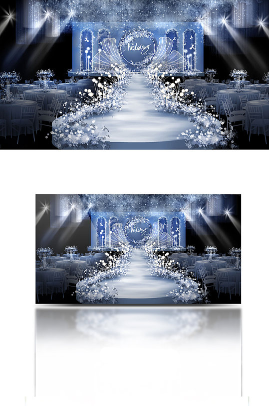 蓝色系轻奢婚礼舞台效果图-众图网