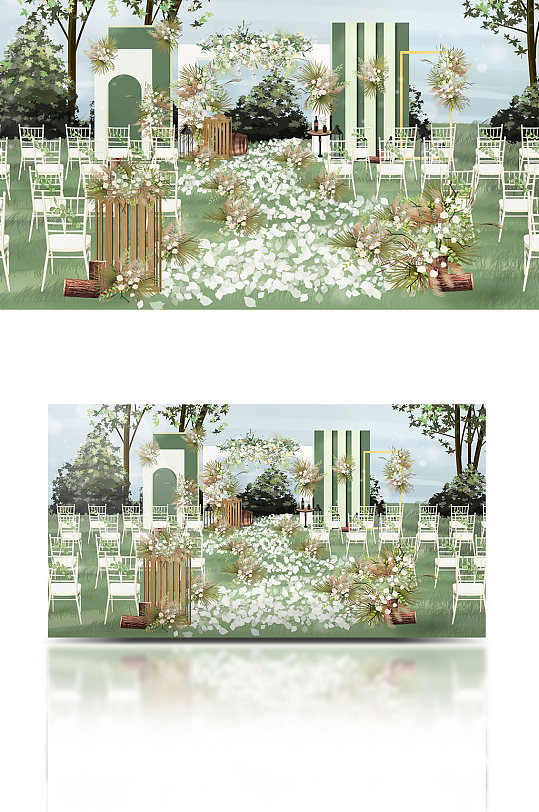 户外清新草坪婚礼清新效果图-众图网