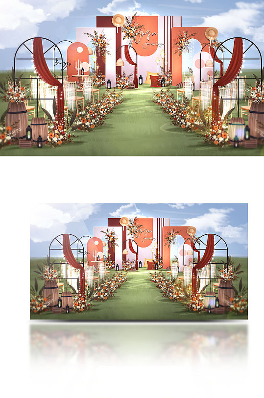 橙色秋系焦糖色户外婚礼效果图-众图网