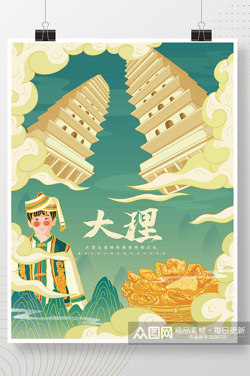 原创插画标题字中国风国潮大理古城旅游海报素材