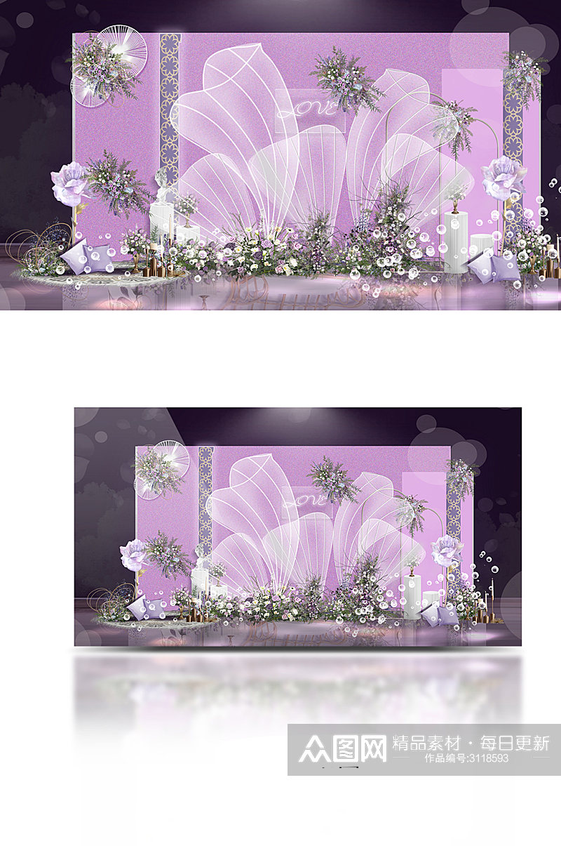 紫色婚礼迎宾区效果图素材