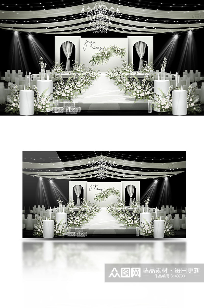 简约白绿韩式婚礼效果图素材