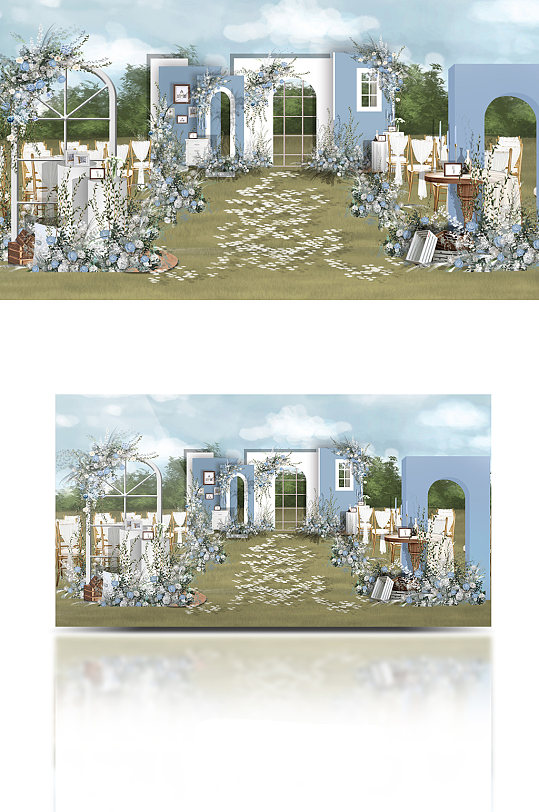 户外草坪蓝色复古创意婚礼-众图网