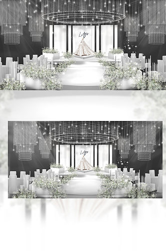 韩式简约现代白绿色满天星婚礼