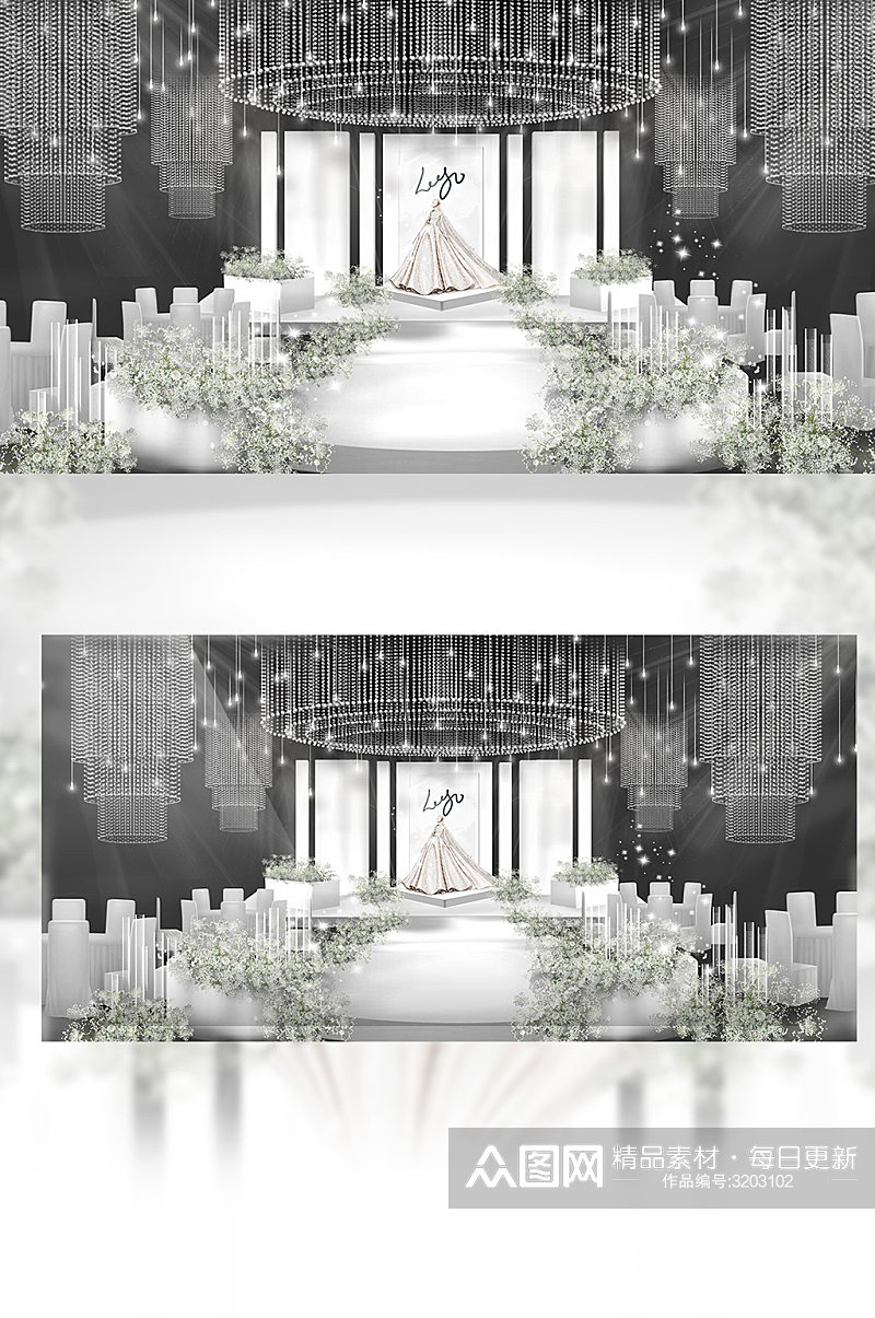 韩式简约现代白绿色满天星婚礼素材