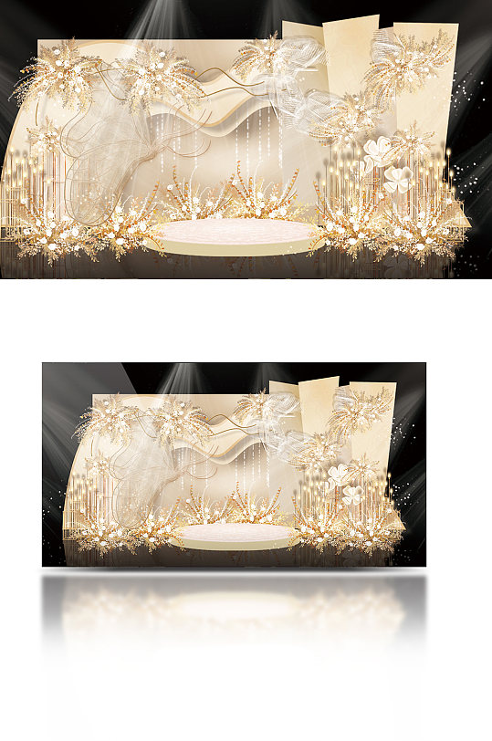 原创香槟色婚礼背景效果图蝴蝶简约迎宾区-众图网