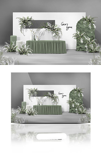 白绿色清新极简艺术风婚礼效果迎宾签到浪漫