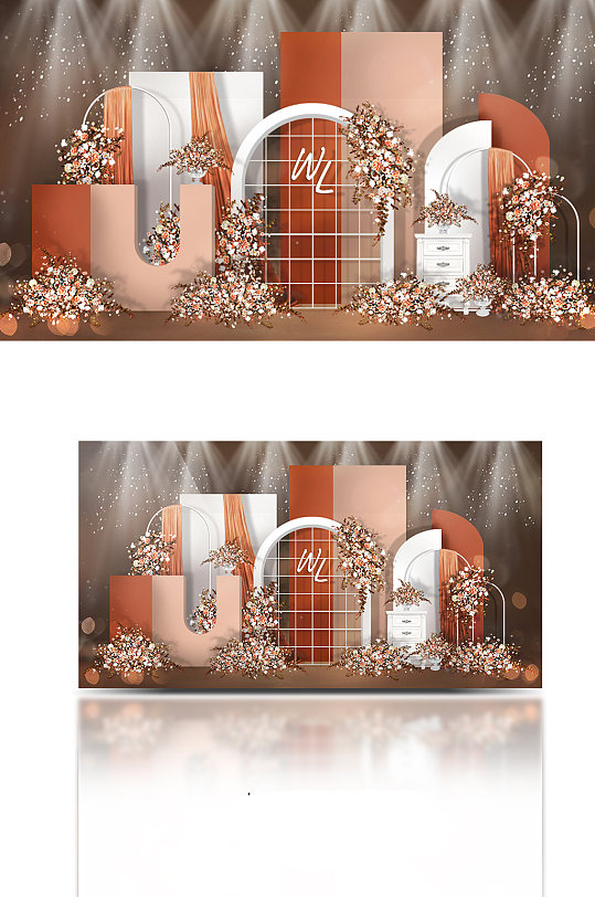 原创橙色系户外简约婚礼效果图-众图网