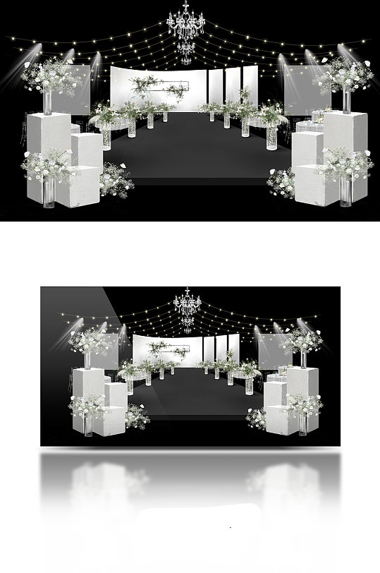 韩式简约小清新白绿婚礼主背景效果图大气-众图网