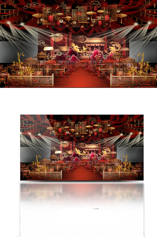 红色中式传统婚礼效果图浪漫中国风大气-众图网